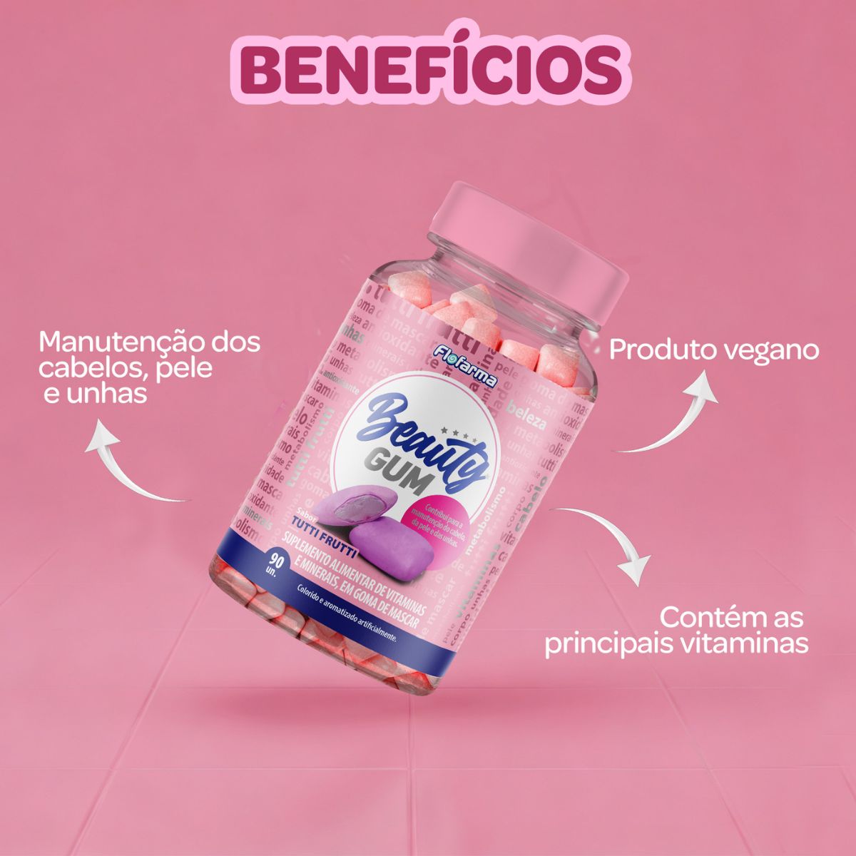 Suplemento Flofarma Beauty Gum Vitaminas e Minerais 90 Und