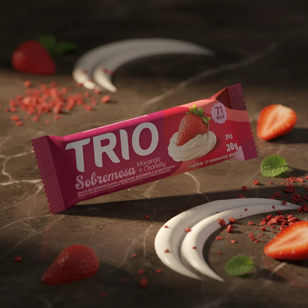 Barra Trio Sobremesa Morango e Chantilly 20g Cx12