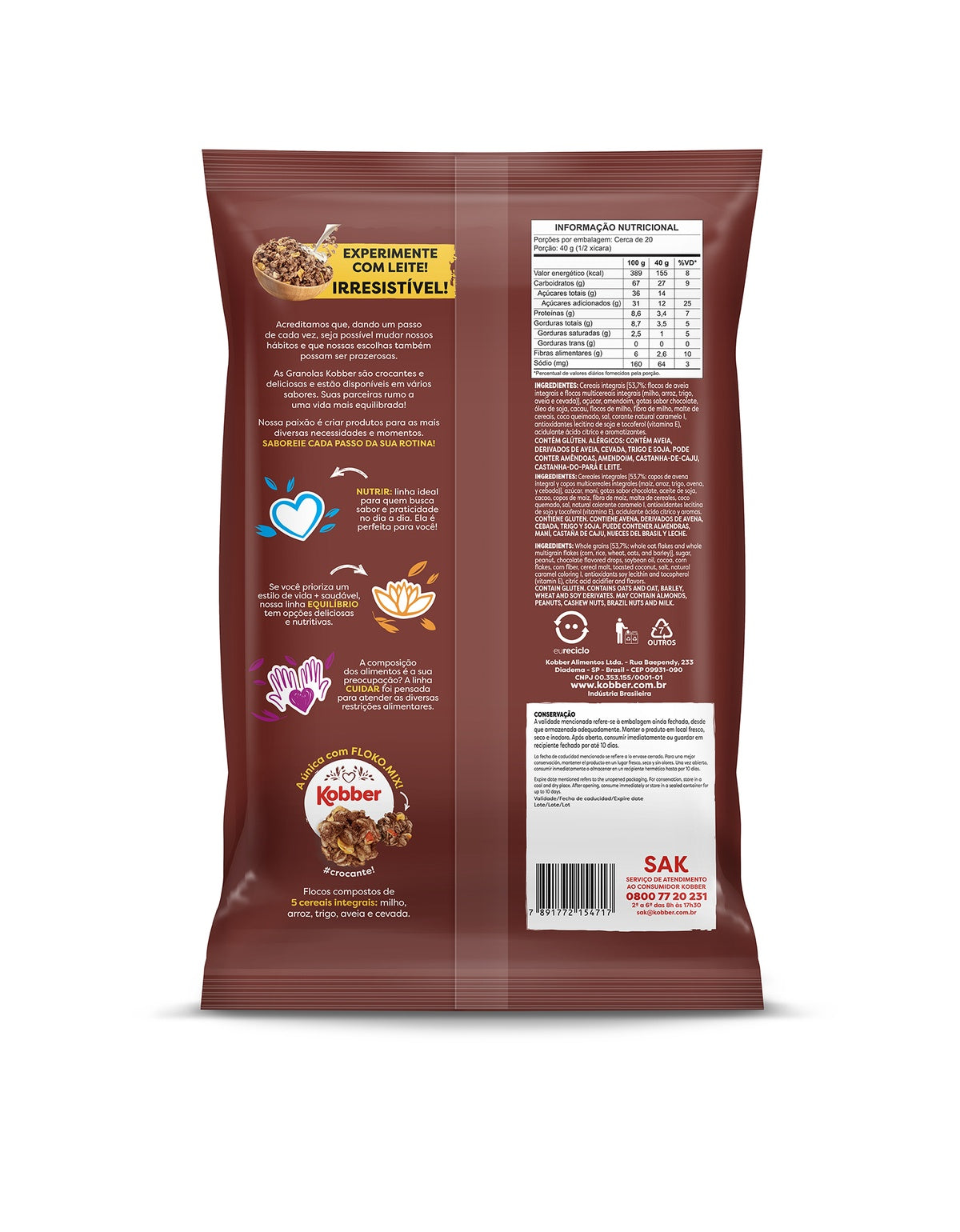 Granola Kobber Chocolate e Amendoim 800g