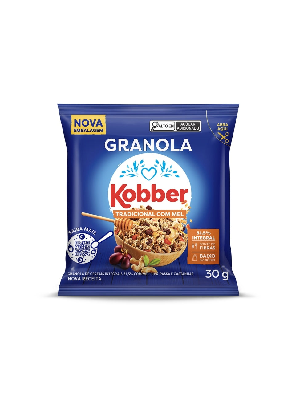 Granola Kobber Tradicional com Mel 30g Caixa 54 Un