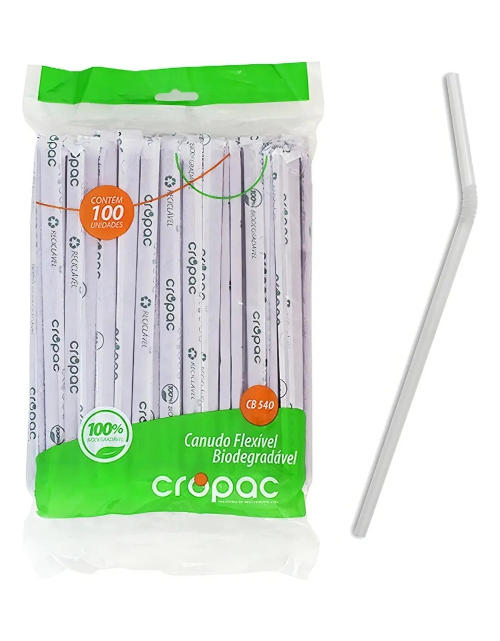 Canudo Flexivel Biodegradavel P/ Drinks 100 Und Cropac 5,8mm