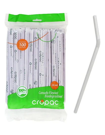 Canudo Flexivel Biodegradavel P/ Drinks 100 Und Cropac 5,8mm