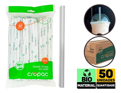 Canudo Biodegradavel Milk Shake 10mm Pacote 50un