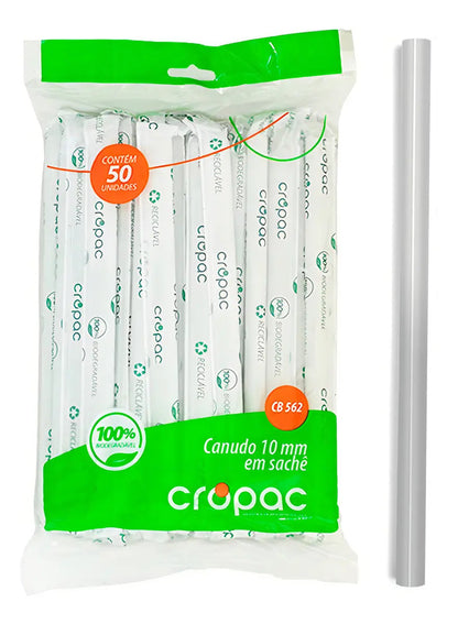 Canudo Biodegradavel Milk Shake 10mm Pacote 50un