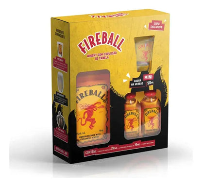 Kit Whisky Fireball 750ml + 2 Miniaturas 50ml + Shot