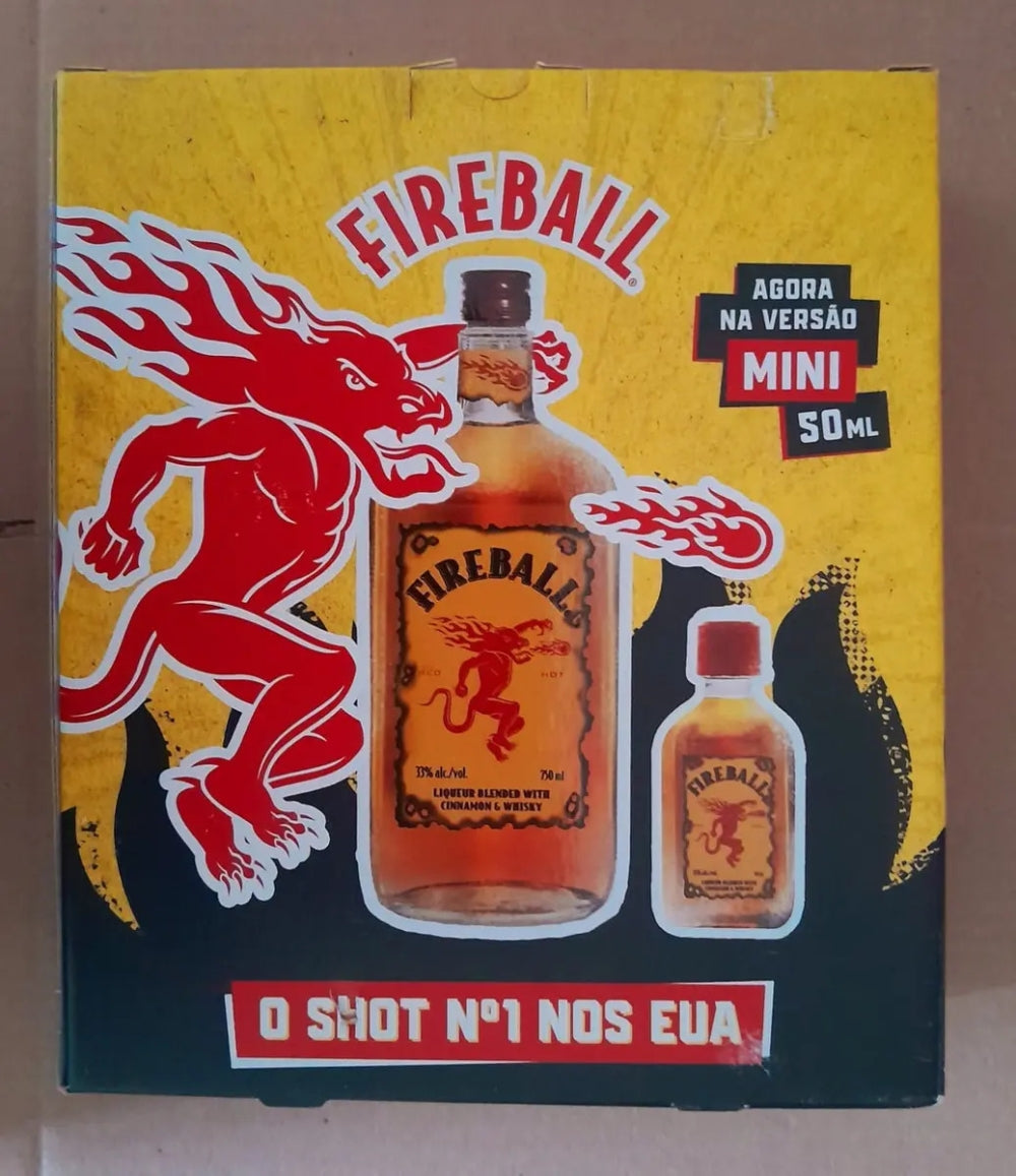 Kit Whisky Fireball 750ml + 2 Miniaturas 50ml + Shot