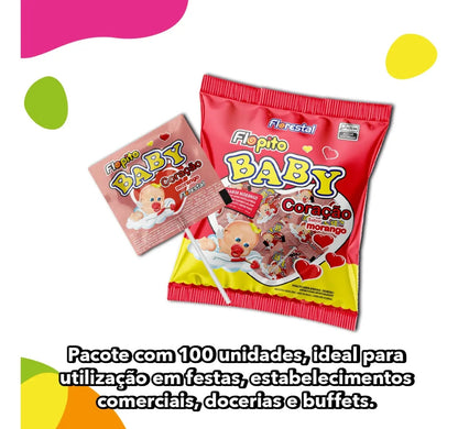 Pirulito Florestal Baby Coracao Morango 400g