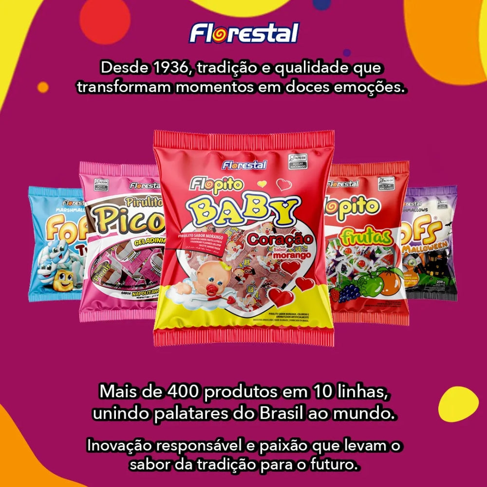 Pirulito Florestal Baby Coracao Morango 400g