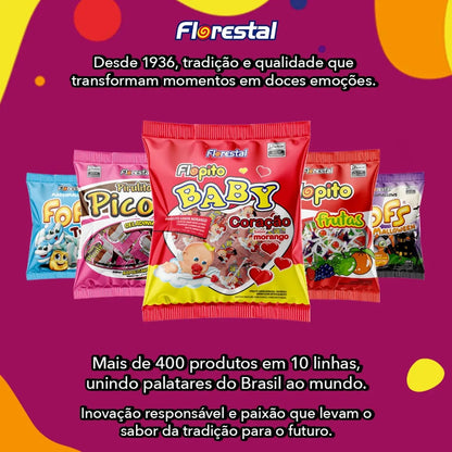 Pirulito Florestal Baby Coracao Morango 400g