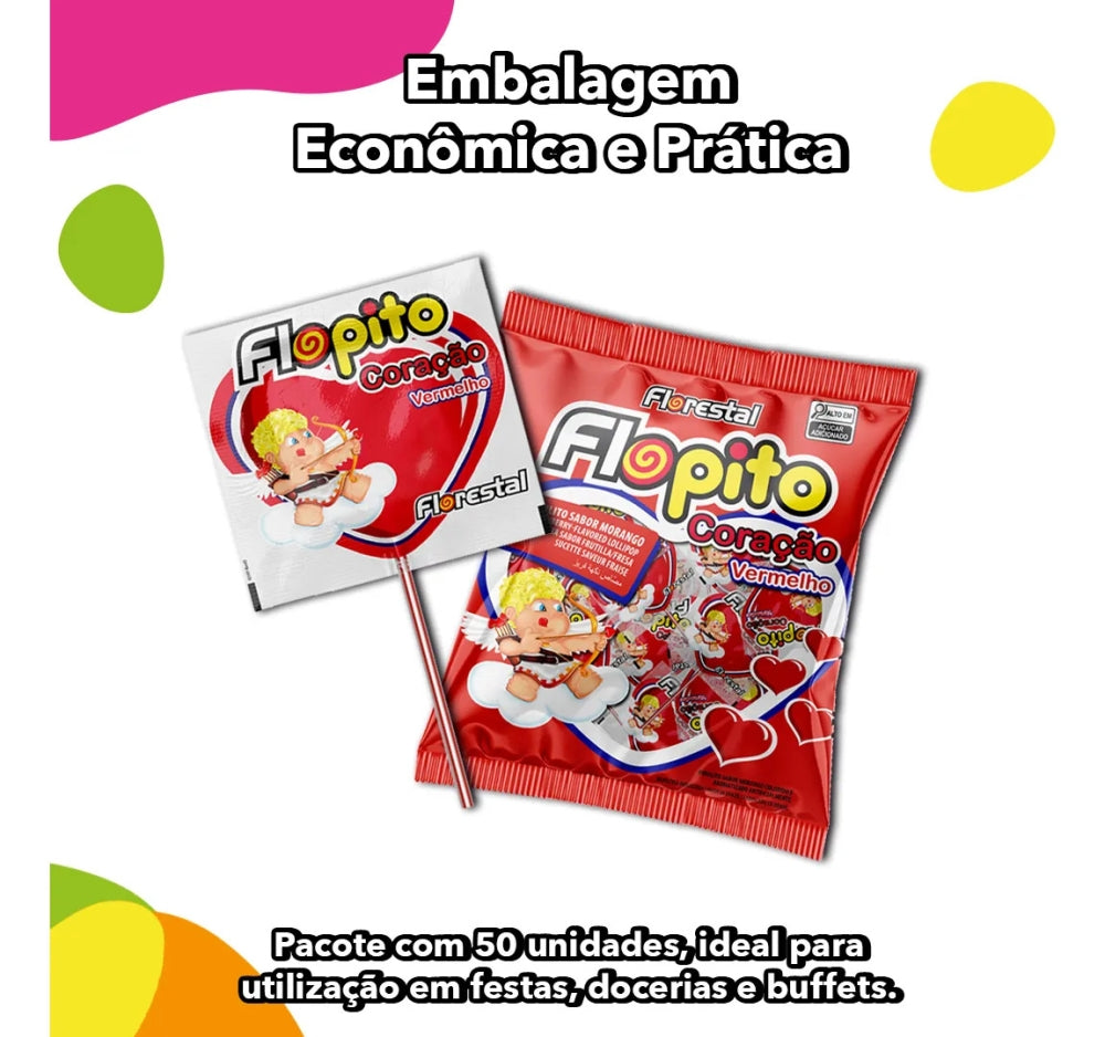 Pirulito Florestal Coracao Morango 500g 50 Unidades