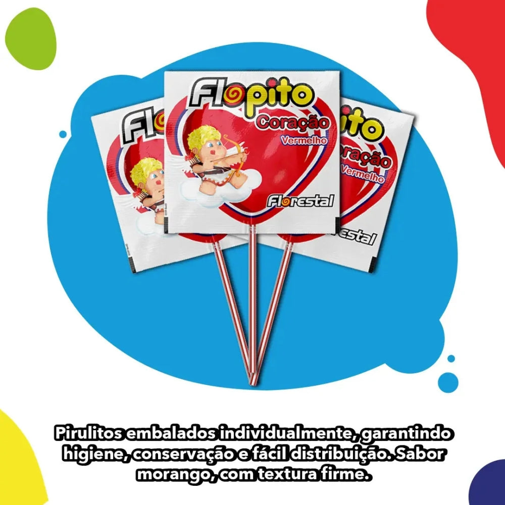 Pirulito Florestal Coracao Morango 500g 50 Unidades
