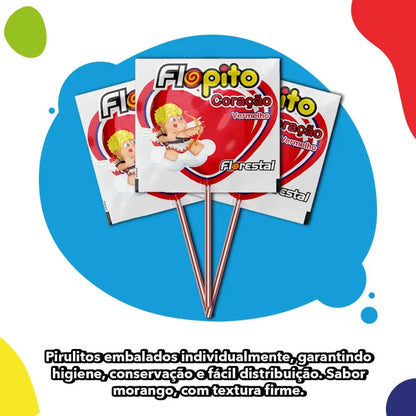 Pirulito Florestal Coracao Morango 500g 50 Unidades