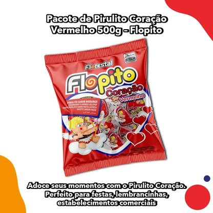 Pirulito Florestal Coracao Morango 500g 50 Unidades