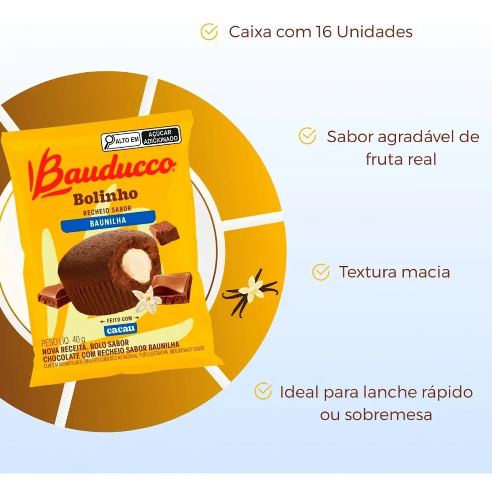 Bolinho Bauducco Chocolate Recheio Baunilha 16x40g