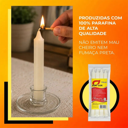 Vela Palito Fiat Lux Branca No8 Caixa com 24