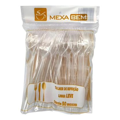 Garfo Refeicao Descartavel Mexa Bem Leve Cristal 50 Un