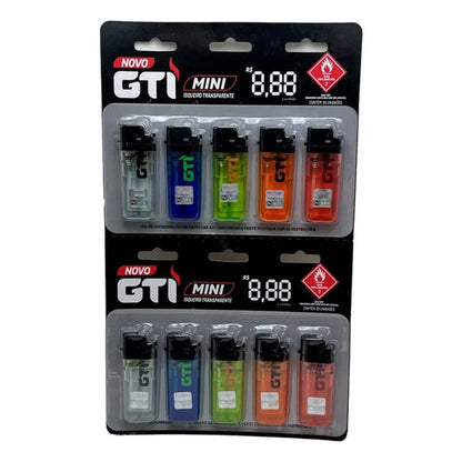 Isqueiro GTI Mini Transparente Cartela com 10