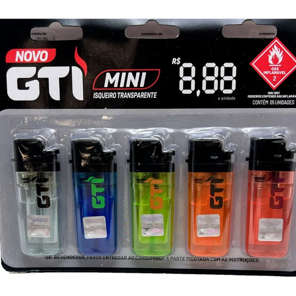 Isqueiro GTI Mini Transparente Cartela com 10
