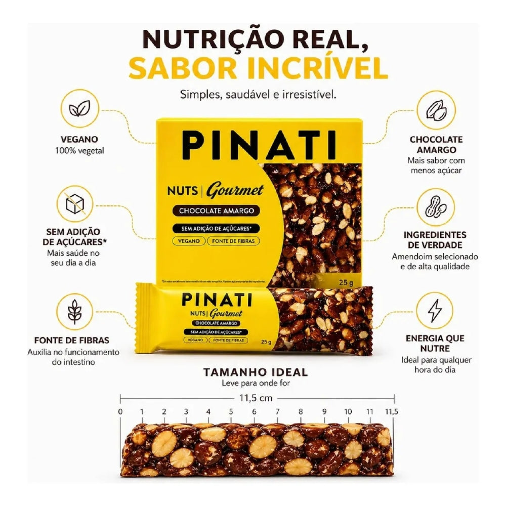 Barra Pinati Nuts Gourmet Chocolate Amargo 25g 20un