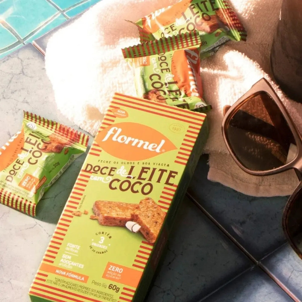 Doce De Leite Com Coco Zero Açúcar Flormel Caixa 24 Tabletes