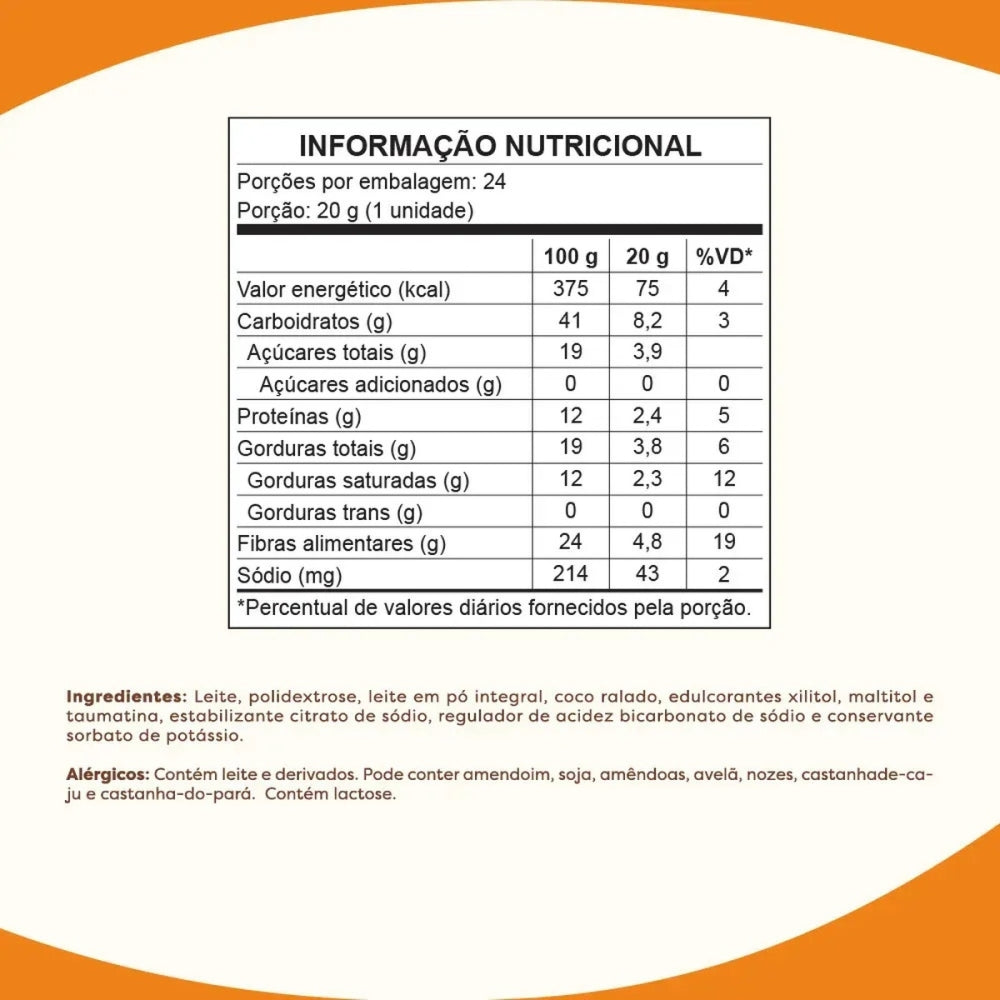 Doce De Leite Com Coco Zero Açúcar Flormel Caixa 24 Tabletes