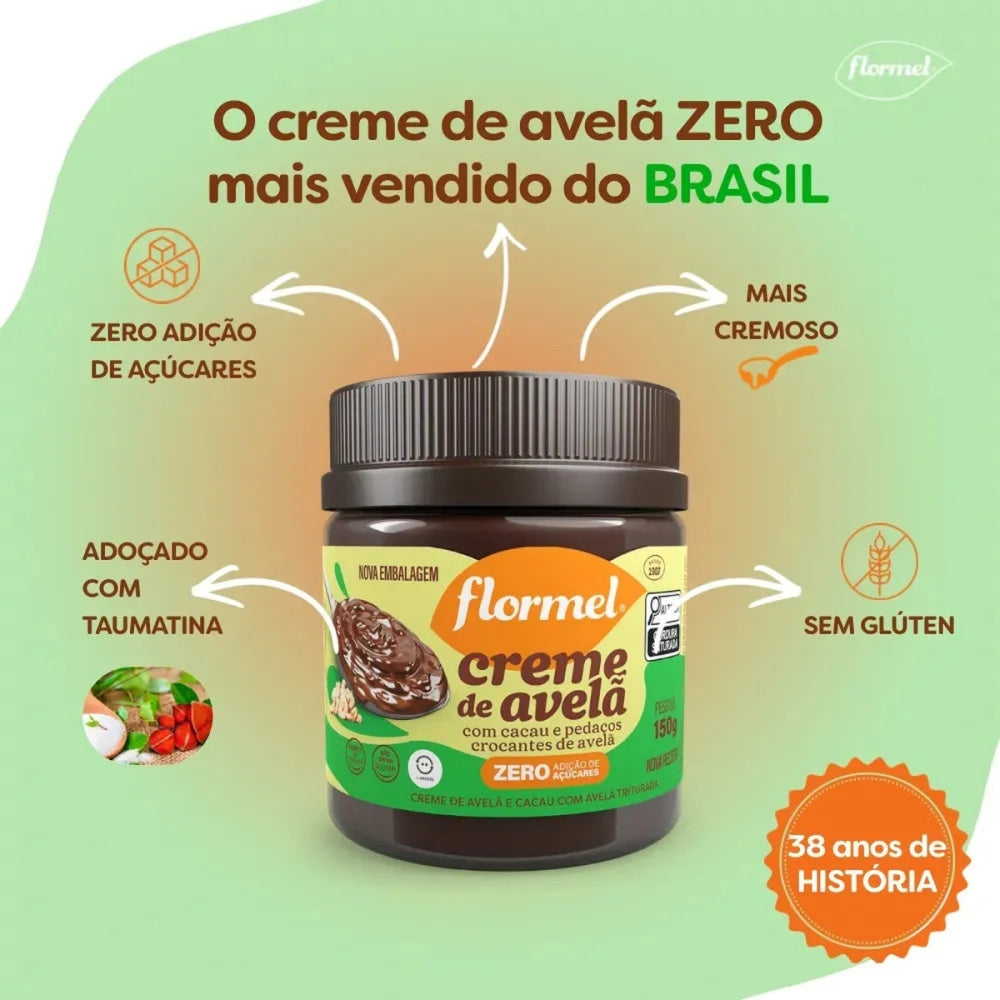 Creme de Avelã com Cacau e Avelã Crocante Flormel Pote 150g
