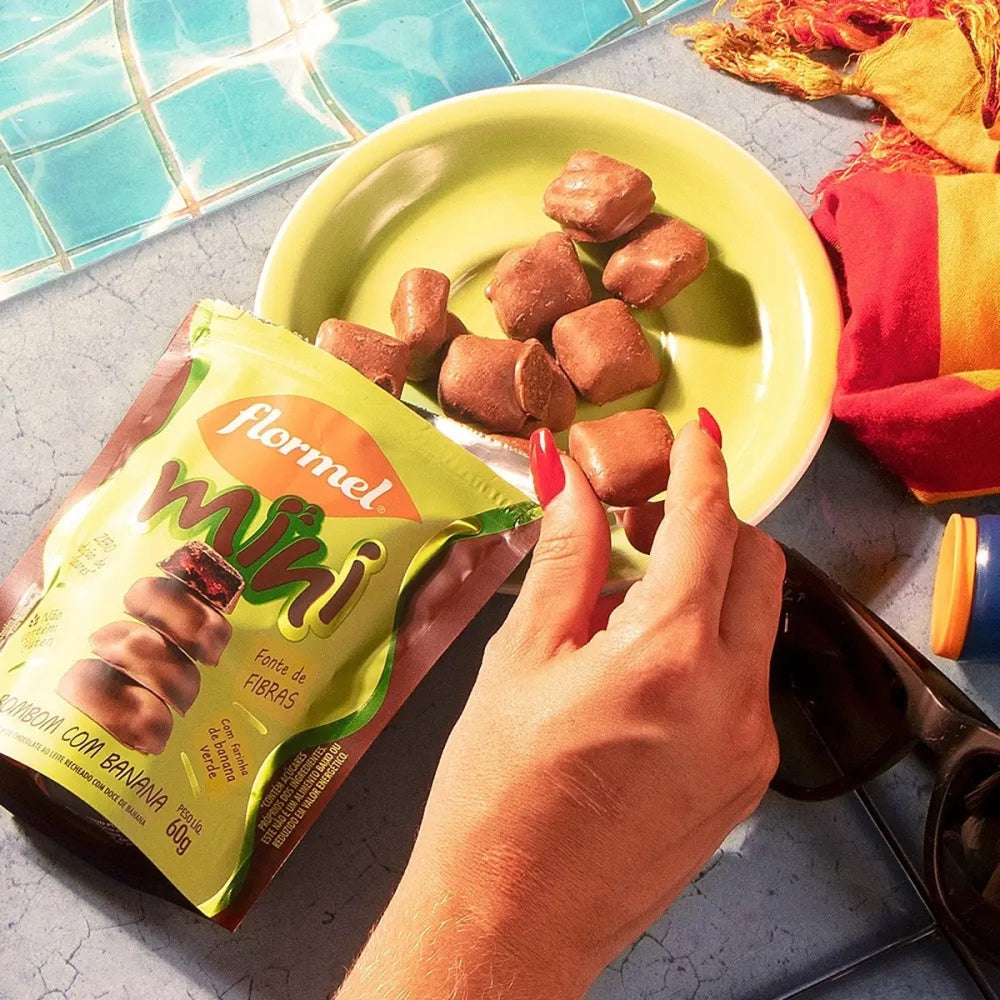 Mini Bombom Zero Açúcar Chocolate Banana Sem Glúten Flormel Pouch 60g