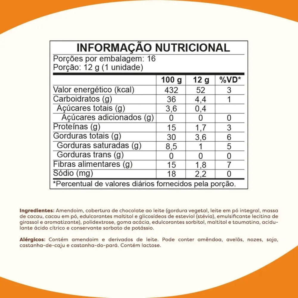 Bombom Chocolate Com Amendoim Zero Açúcar Sem Gluten Mini Flormel 12g 16 Unidades