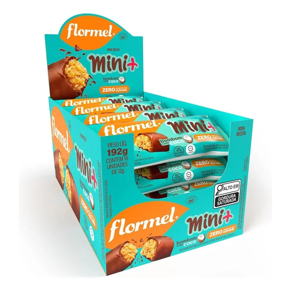 Bombom Com Coco Mini + Flormel Zero 12g 16 Unidades