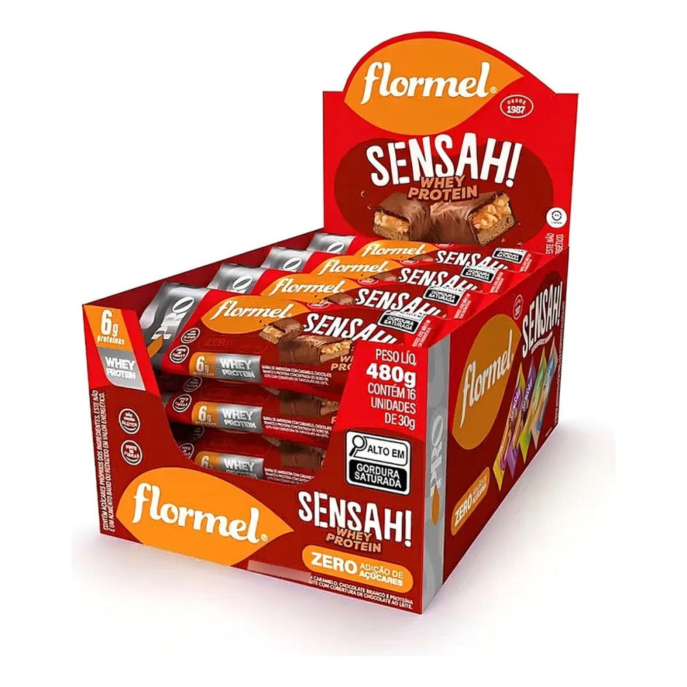 Barra Flormel Sensah Whey Protein Caixa 16x30g