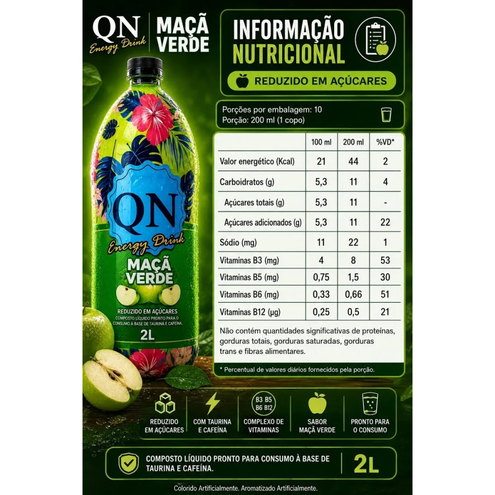 Energético QN Maçã Verde 2 Litros