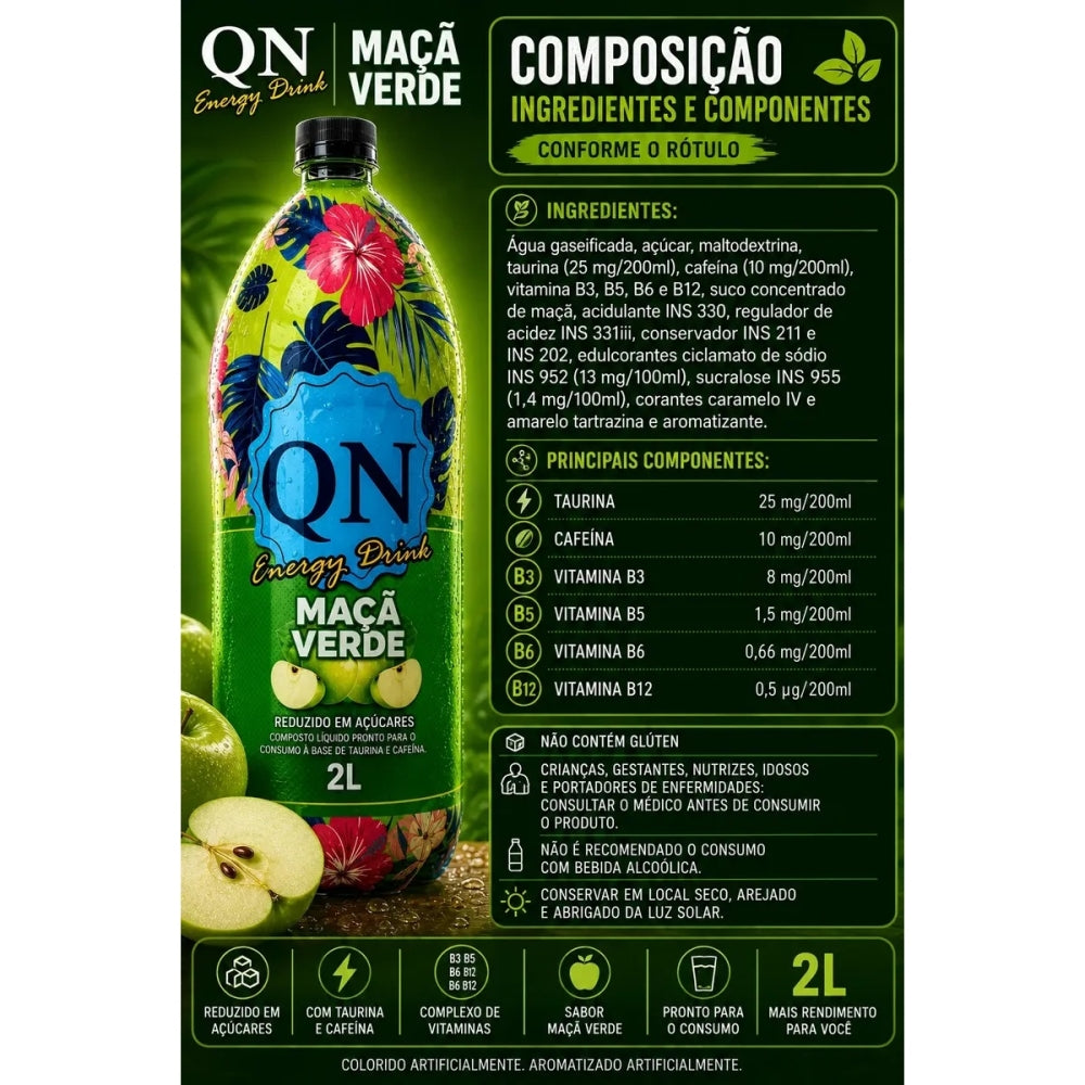 Energético QN Maçã Verde 2 Litros
