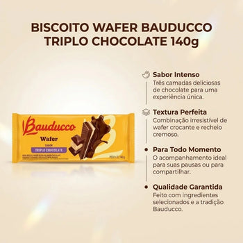 Wafer Triplo Chocolate 140g Caixa com 54 Unidades