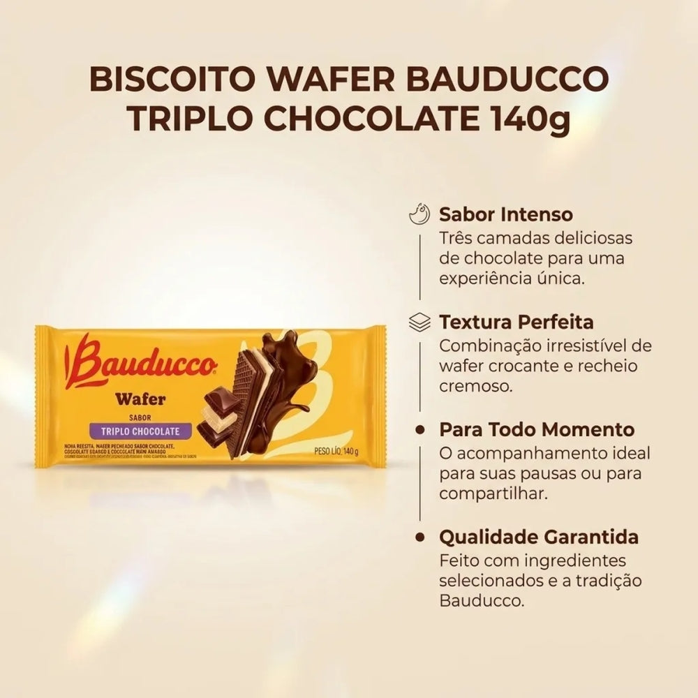 Wafer Triplo Chocolate 140g Caixa com 54 Unidades