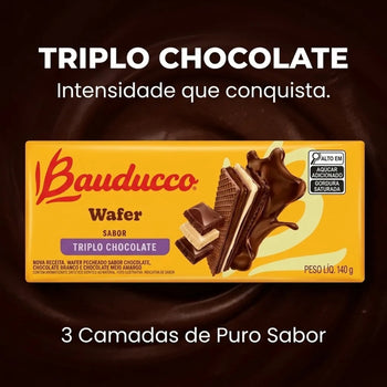 Wafer Triplo Chocolate 140g Caixa com 54 Unidades