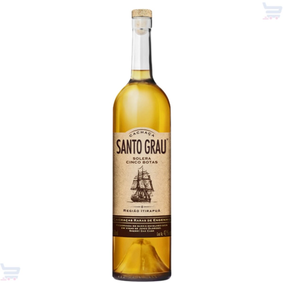 Garrafa de cachaça Santo Grau Solera Cinco Botas, 750ml