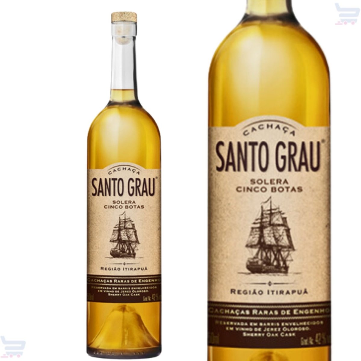 Garrafa de 750ml da cachaça de alambique Santo Grau Cinco Botas