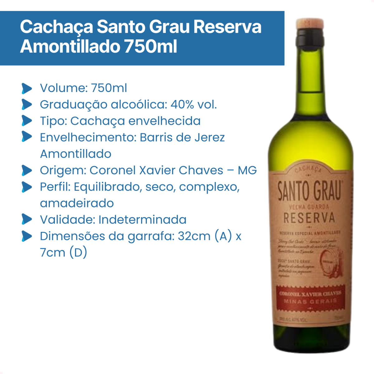 Cachaça Santo Grau Reserva Coronel Xavier Chaves - 750 ml, Engenho Coronel Xavier Chaves, MG