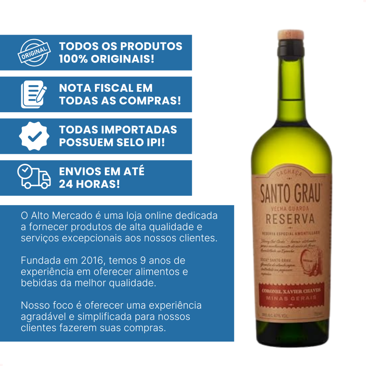 Cachaça Santo Grau Reserva Coronel Xavier Chaves - 750 ml, Engenho Coronel Xavier Chaves, MG