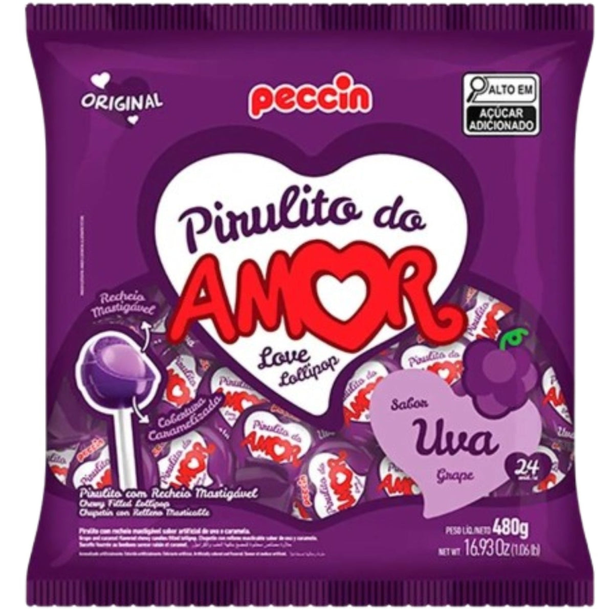 Pirulito Com Recheio Do Amor Uva 480g