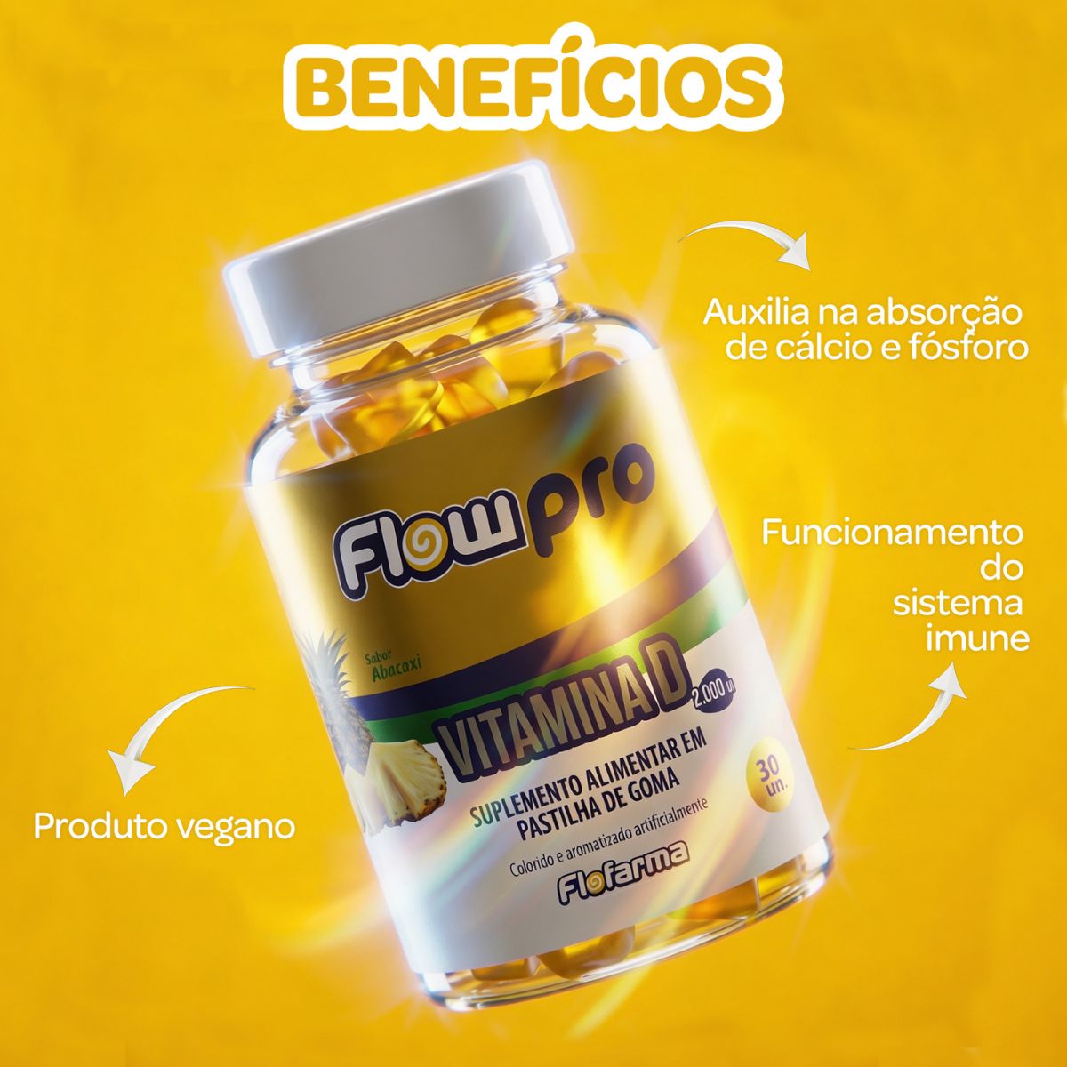 Suplemento Alimentar Pectina Vitamina D 2000ui Flowpro 30Und — imagem 2
