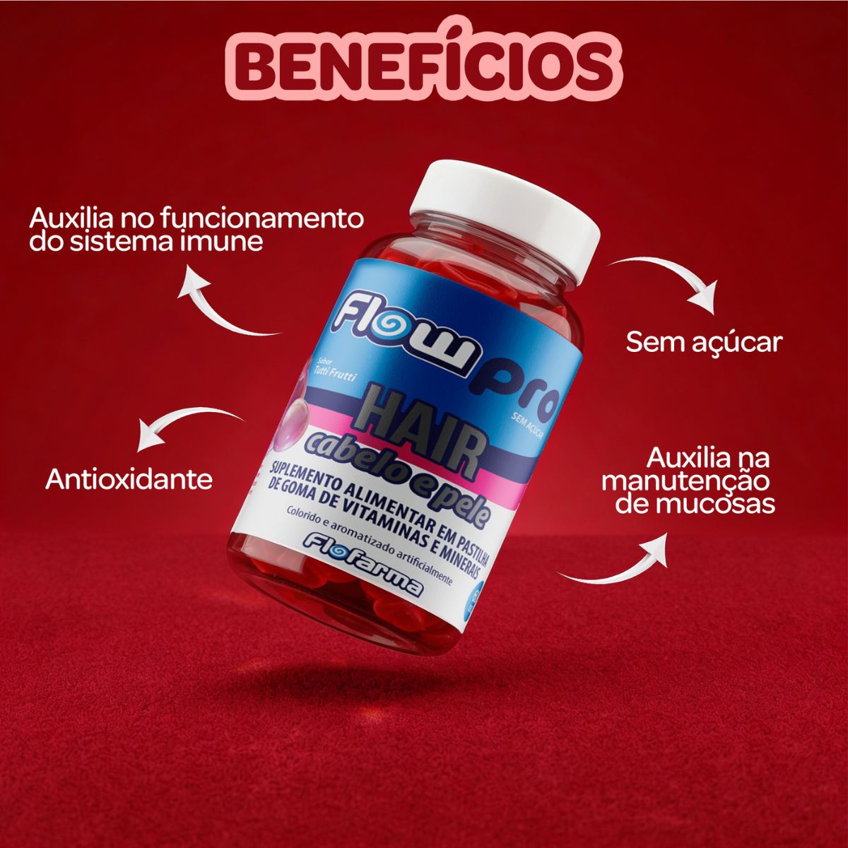 Suplemento Flofarma Pectna Cabelo,Pele e Unha S/Açúcar 60und — imagem 2