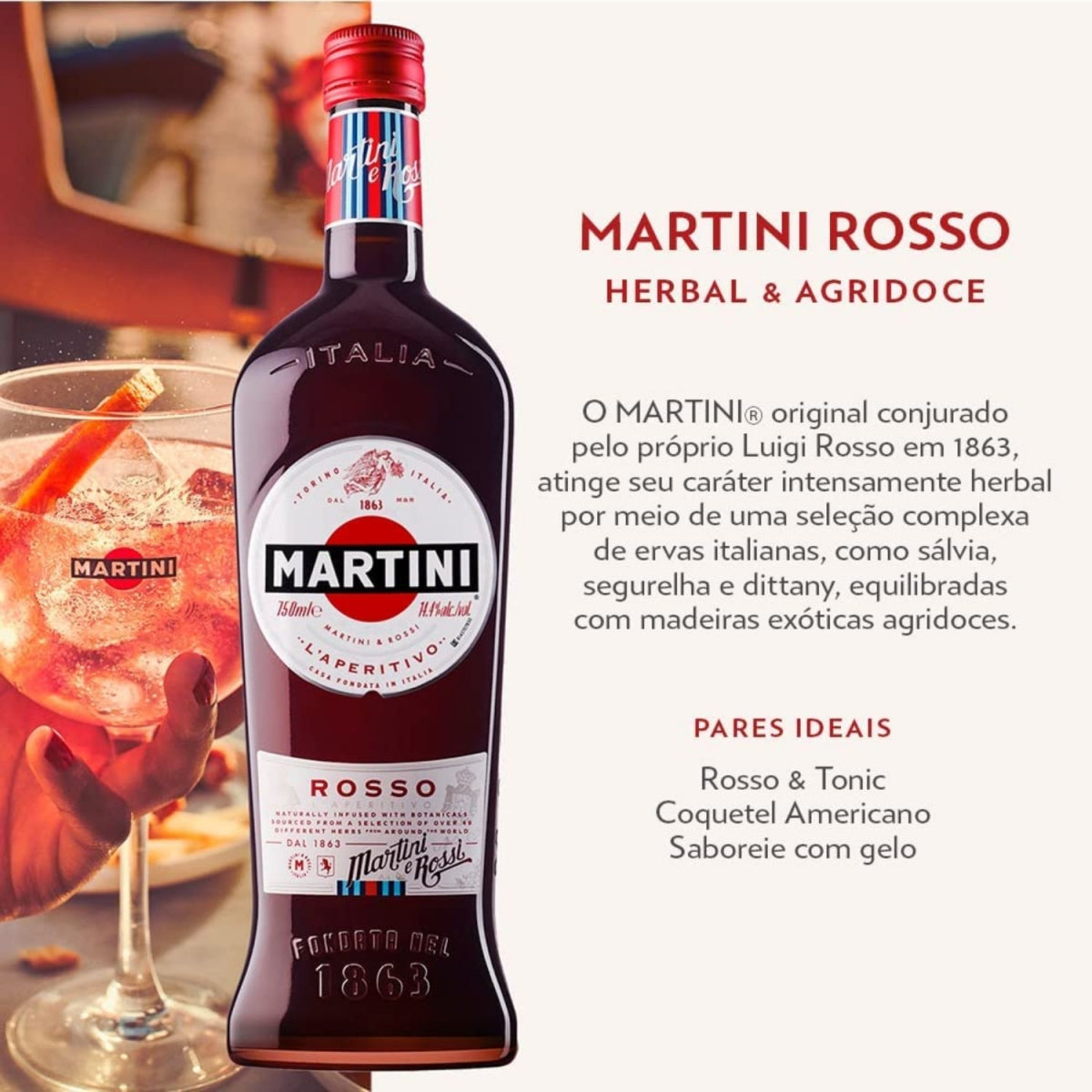 Vermute Rosso Martini Garrafa 750ml – Origem Pessione, Itália, Produtor: Martini e Rossi