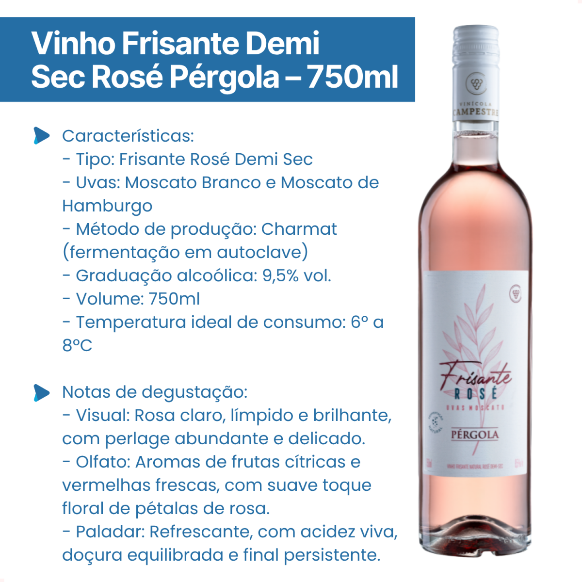 Vinho Frisante Demi Sec Rosé Pérgola 750ml — imagem 2