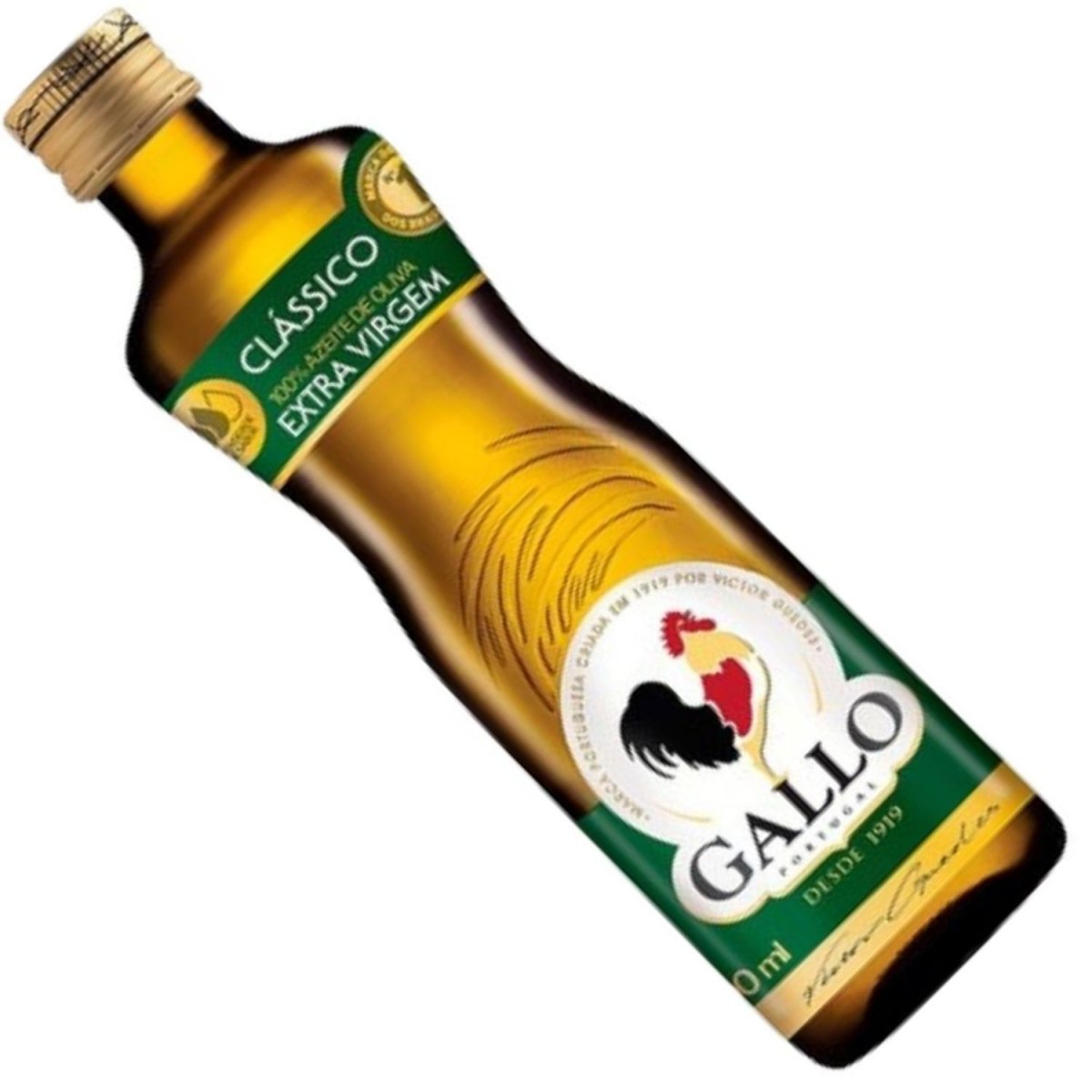Garrafa de azeite Gallo Classico 250 ml mostrada inclinada, com rótulo verde