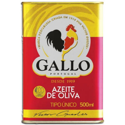 Lata de azeite de oliva Gallo Tipo Único 500 ml, vista frontal.