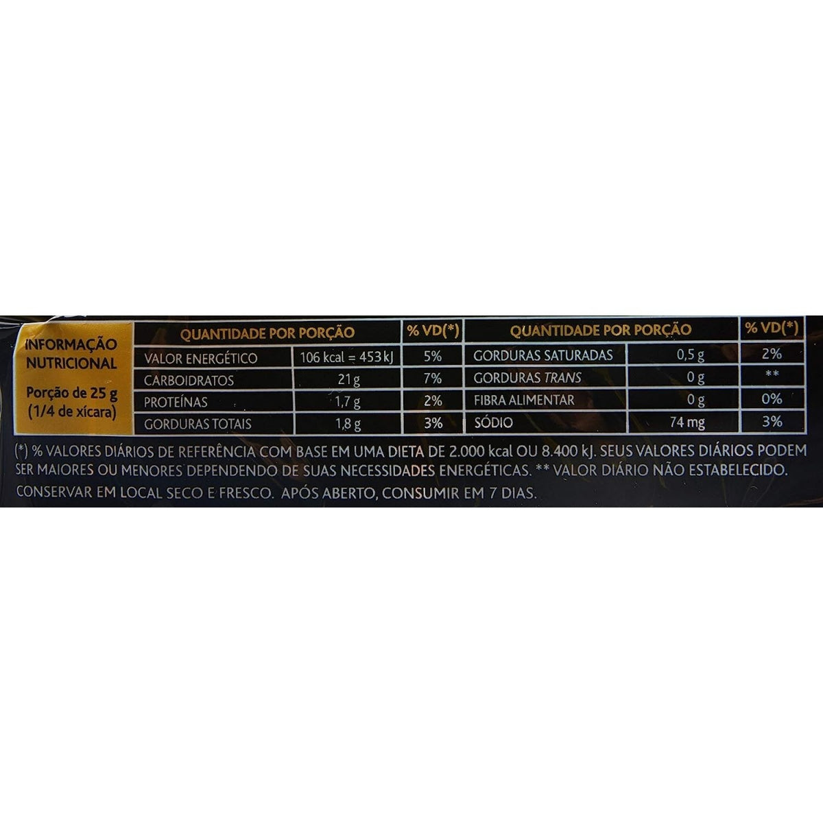 Tabela nutricional do biscoito de arroz Kalassi Original, porcao de 25 g