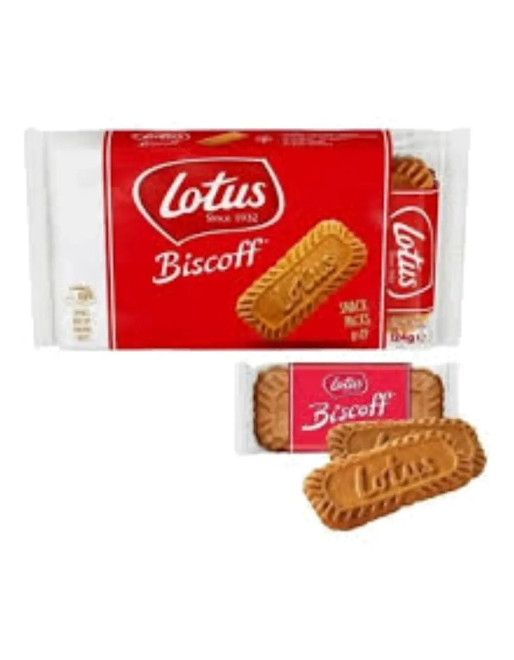 Embalagem Lotus Biscoff Pocket, pacote individual e biscoitos.
