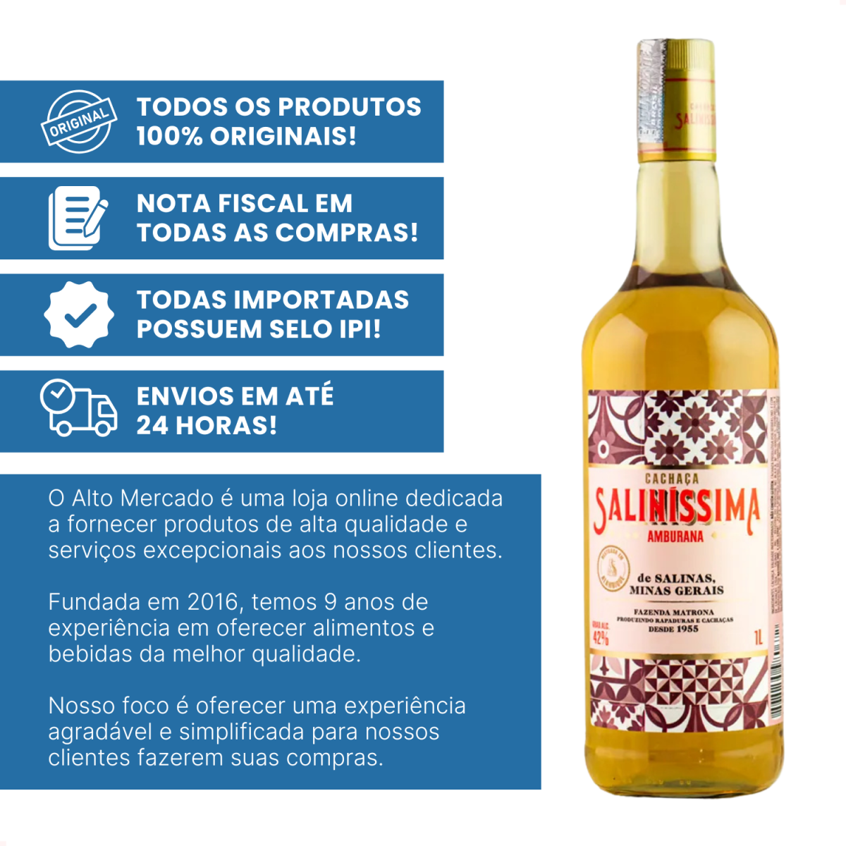 Garrafa Saliníssima Amburana ao lado de painéis gráficos promocionais.