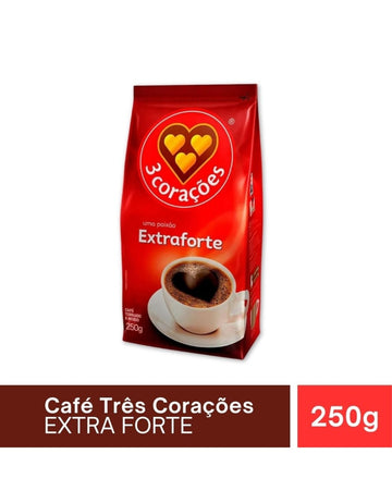Pacote vermelho de café 3 Corações Extraforte torrado e moído, 250 g
